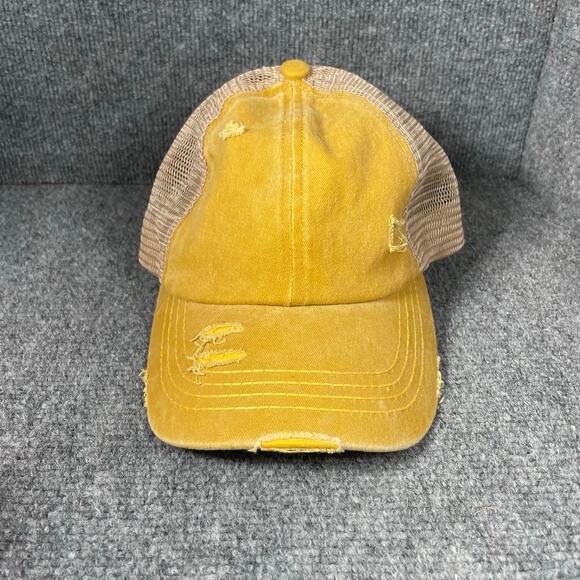 C.C. Exclusives Trucker Hat Women's One Size Fits Most Beige Distressed Stretch - Picture 9 of 9